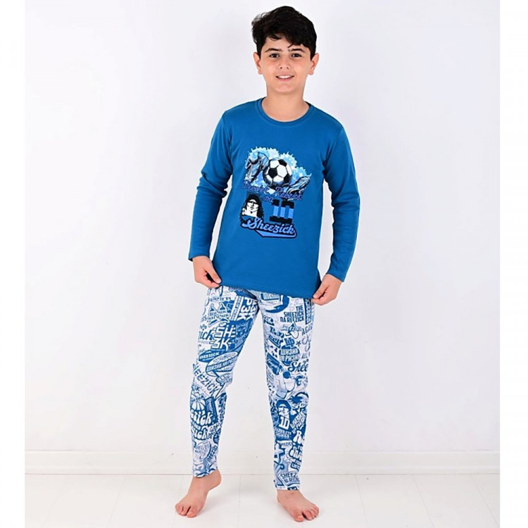 Пижама для мальчика арт.35585 (лонгслив+брюки) размер 30/122-34/134 цвет морская волна